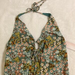 Inspired Hearts halter-maxi dress, large, green with multi colored flowers NWT